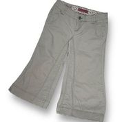 Y2K Khaki Wide Flared Leg Cropped Capri Pants Super Low Rise Size 3 SO Stretch
