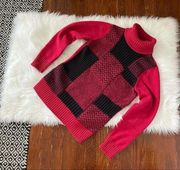 90s Cabincore Sweater Buffalo Plaid Red & Black Sweater Women's Size Medium