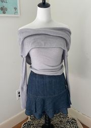 Free People We The Free Light Gray Knit Off the Shoulder Sweater