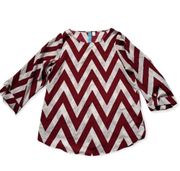 Chevron 3/4 Sleeve Silky Burgundy & White Blouse Dina Be Women’s S Business