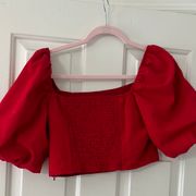 Cropped Red Puff Sleeve Top