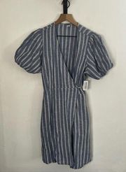 NWT | Womens | Old Navy Striped Puff-Sleeve Mini Wrap Linen Dress | Large