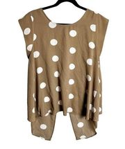 Sweet Rain - Beige & White Polka Dot Casual Keyhole Layered Back Blouse - Sz. L