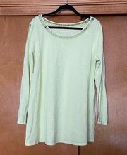 Soft Surroundings  Green Cut Out Long Sleeve Tunic Tee Size Large