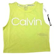 Calvin Klein Women's Neon Stretch Yellow Logo Crop Dance Gym Tank Top XS NEW