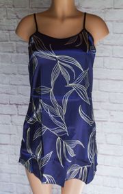 Navy, Silky, Leaf Patterned, Night Gown