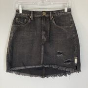 One Teaspoon Jean Skirt Womens 26 Black‎ Distressed Raw Hem Mini Boho Grunge