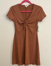 NWT BP Tie Front Lettuce Edge T-Shirt Dress, Tan Mocha, Women's Dresses, Size S