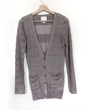 Olive & Oak‎ Striped V-Neck Buttoned Cardigan Womens Size M Lightweight Taupe