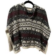 Hollister Women's Hooded Sweater-Gray Aztec Poncho Style Size Small