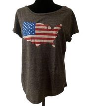 State Of Mine Gray America US Flag Patriotic Short Sleeve T-Shirt Size M