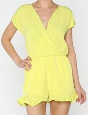 Honey Punch Chartreuse Yellow Ruffle Trim Romper Size Small