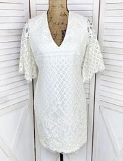 Alexia Admor Lace Front Bell Sleeve Sheath Dress Small Ivory White Half Sleeve