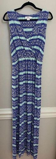 Vineyard Vines Size Medium Blue Preppy Nautical Coastal Wrap Front Maxi Dress M.