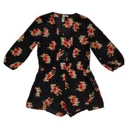 black floral button up elastic waist romper juniors size small