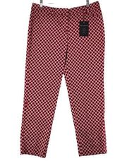 Zac & Rachel Womens Sz 10 Geometric Ankle Pants Stretch Front Zip Red White NEW