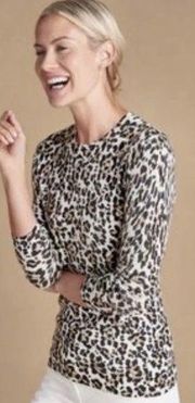 J. McLaughlin Sancerre Leopard Animal Print 100% Cashmere Sweater Crewneck | L