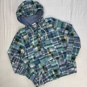 L.L.Bean Women’s madras plaid anorak hoodie 100% cotton 1/2 zip size extra small