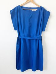 Blue Short Sleeve Belted Dress