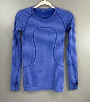 Lululemon Swiftly Tech Long-Sleeve Shirt 2.0 I Run For Me Size 4 Blue Color Top