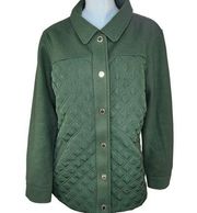 Isaac Mizrahi Live! Estate Mixed Media Quilted Barn Jacket Dark Evergreen Large