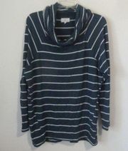 Lou & Grey Striped Cowl Turtleneck Sweater Teal