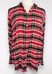 Long Sleeve Flannel Shirt Lightweight Plaid Size Large