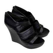 BCBGeneration Jenny Black Strappy Chunky Wedge Heels Combat Techwear Size 9