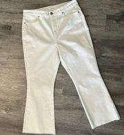 NWT LOFT Curvy High Waist Kick Crop White Jeans Raw Hem Size 14 / 32