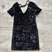 Black Formal Party Sequin Short Sleeve Velvet Winter Dress 2