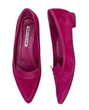 Manolo Blahnik Hoggy Suede Pointed Toe Flats in Dark Pink Size 37.5 US 7.5