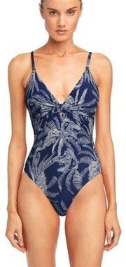 Robin Piccone Chandy Tie Front Underwire One Piece Swimsuit Navy size 10