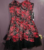 Masquerade - Strapless Red Floral Formal/Cocktail Dress  w/ Tulle Skirt - NWT