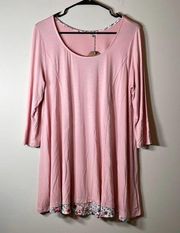 Kori America Light Pink Floral Hem Long Sleeve Tunic Top Size S