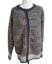 Handmade Multi-Color Raised Acrylic Zipped Cardigan Sweater Size XL - 1XL