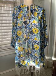 Roller Rabbit Colorful Floral Print Serafina V-Neck Tunic Top Size M