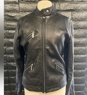 MICHAEL KORS BLACK LEATHER CAFE RACER MOTO JACKET L