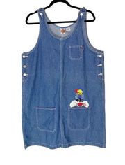 Warner Bros. Looney Tunes Sylvester Tweety Denim Overall Dress Large