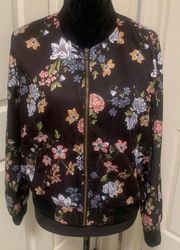 Pink Rose Silky Floral Front Zip Jacket