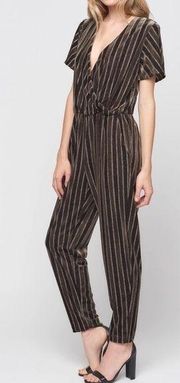 NWT MAVEN WEST Wrap Front Velvet Stripe Jumpsuit Brown Medium