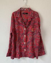 Lauren  Black Label Paisley Pajama Top Size L