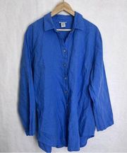 Soft surroundings blue linen button down top size XL