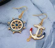 Rudder Wheel Anchor Design Enamel Asymmetric Earrings Vocation Style Zinc Alloy