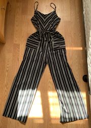 Black Striped Wide Leg Jumpsuit