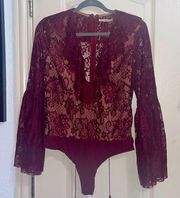 💙Mustard Seed Maroon Lace Bodysuit