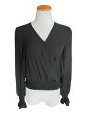 NWT Womens Ultra Flirt Faux Wrap Black Stunning Peplum Top Blouse - Sz S