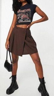 ASOS Y2K Mini Pleated Tennis Mini Skirt Brown Small Schoolgirl Wrap High Rise