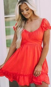 Rosalina Ruffle Dress Red-Orange