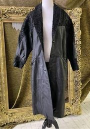 Vintage Black Leather Trench Coat Large 80’s Preston & York Retro Large Pig Skin