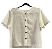 Orvis Womens Cropped Button Up White Blouse Size Medium